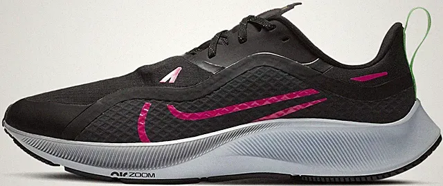 HERREN NIKE AIR ZOOM PEGASUS 37 SHIELD SCHUHE - UK-GRÖSSE 7 - SCHWARZ/PINK - CQ7935 003