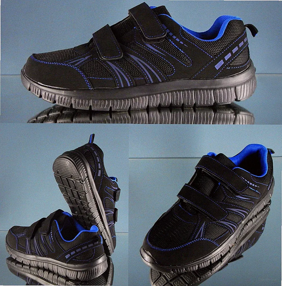 Herren Sportschuhe schwarz / blau Sneakers Klettverschluss Jogging Laufschuhe