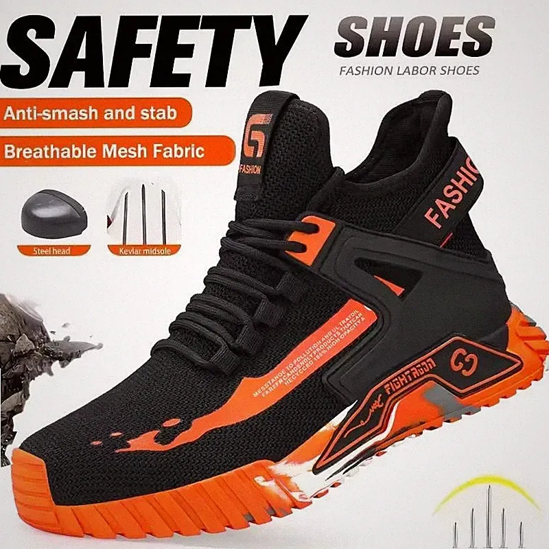 Herren Stahlkappe Turnschuhe Arbeit Hohe Stiefel Bequem Sicherheitsschuhe Polster UK