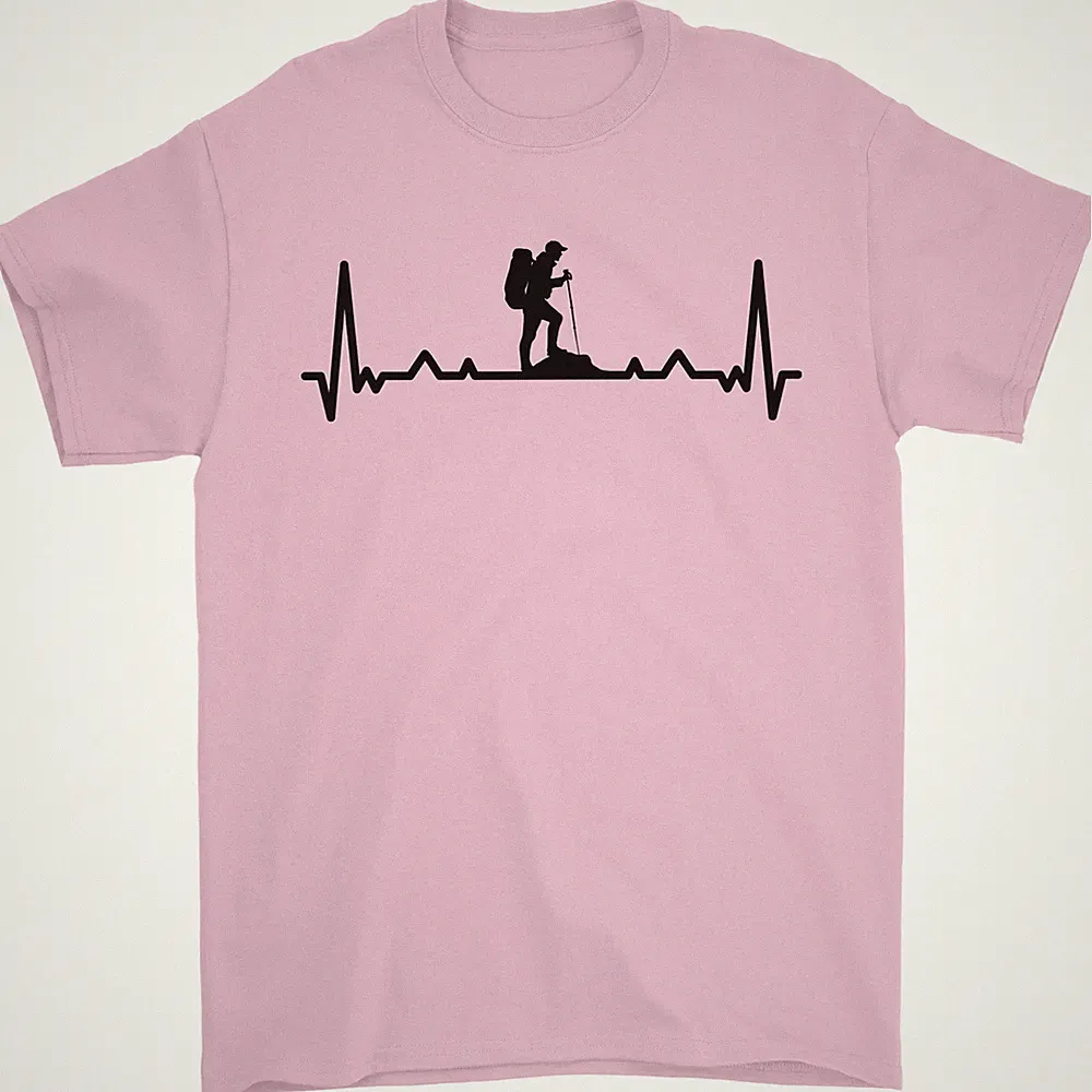 Herren T-Shirt Wandern ECG Lauf Rambling Trekking Puls 100% Baumwolle