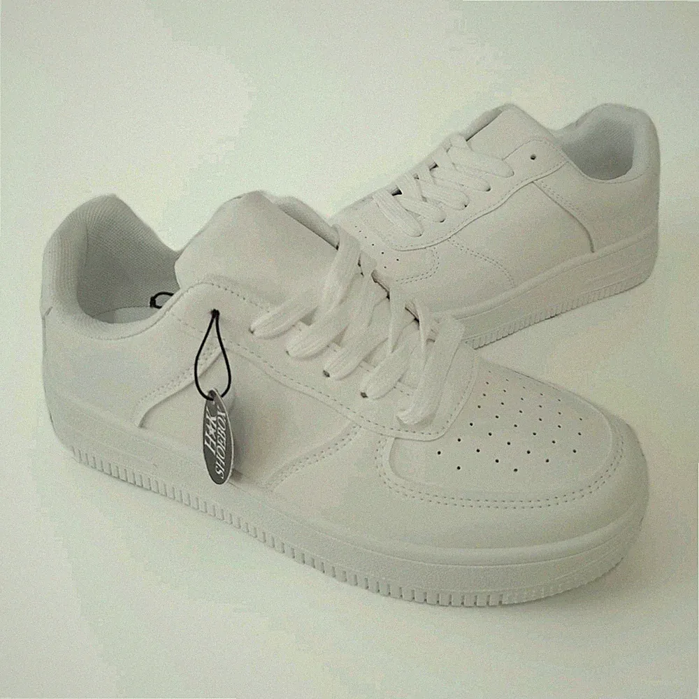 Herren Weiß Turnschuhe Weiß Schnürung Grobe Sohle Leger Turnschuhe Pumps Schuhe Größe