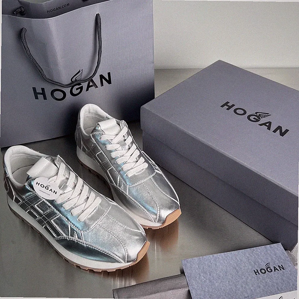 Hogan 86er Damen Sneaker Silber Metallic Leder Running Vintage Neu Box I