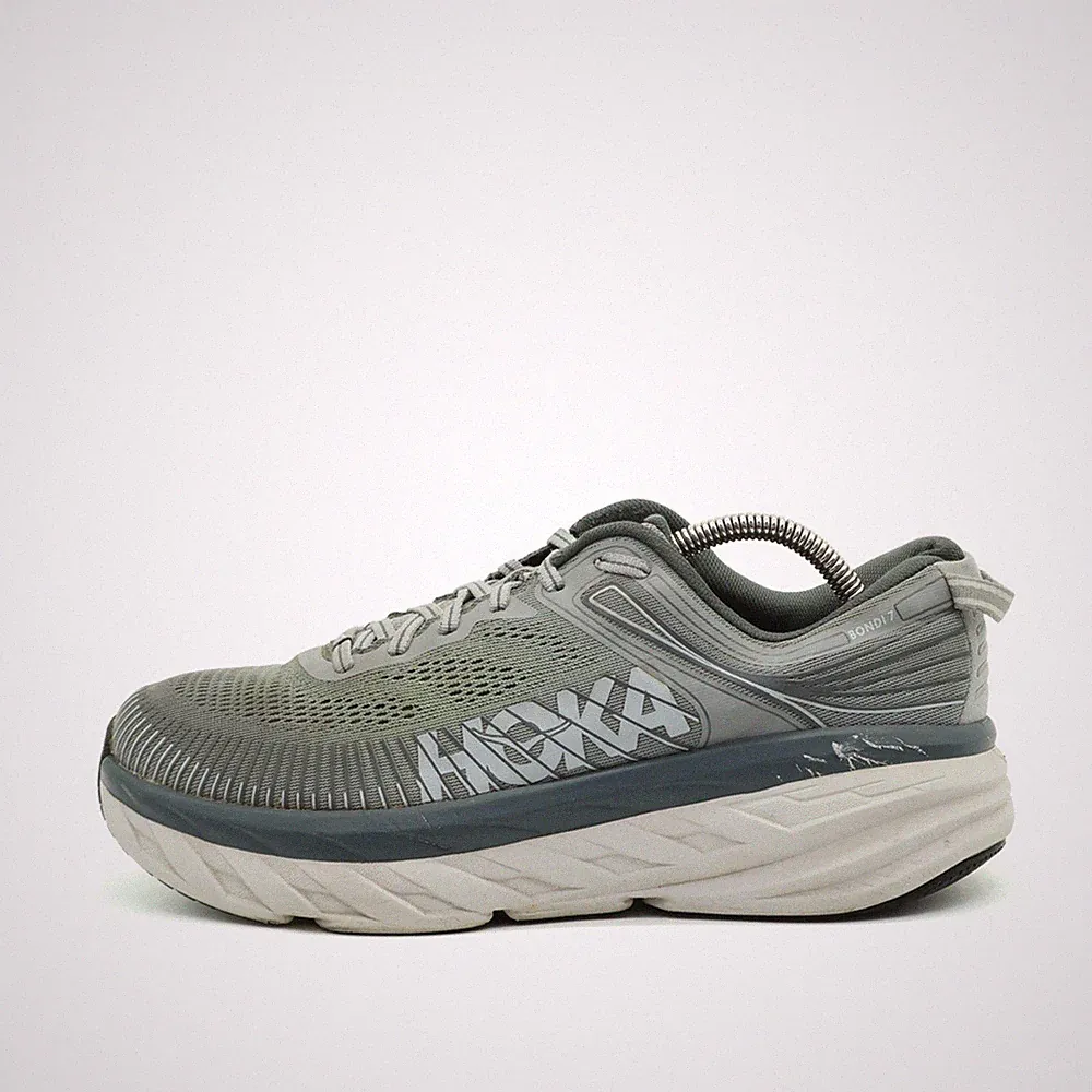 Hoka One Herren Bondi 7 Wide Laufschuh Grau Mesh Passform Laufschuhe EU 42