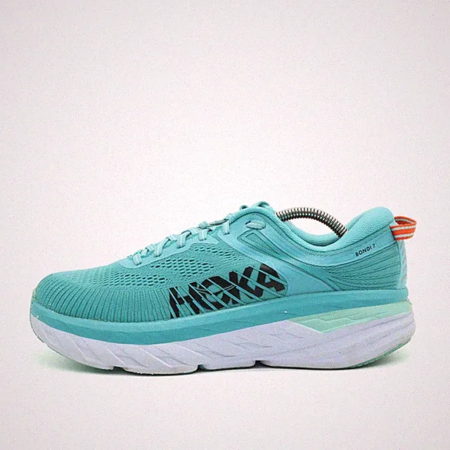 Hoka One Herren Bondi 7 Wide Sneaker Türkis Mesh Dämpfung Laufschuhe EU 42