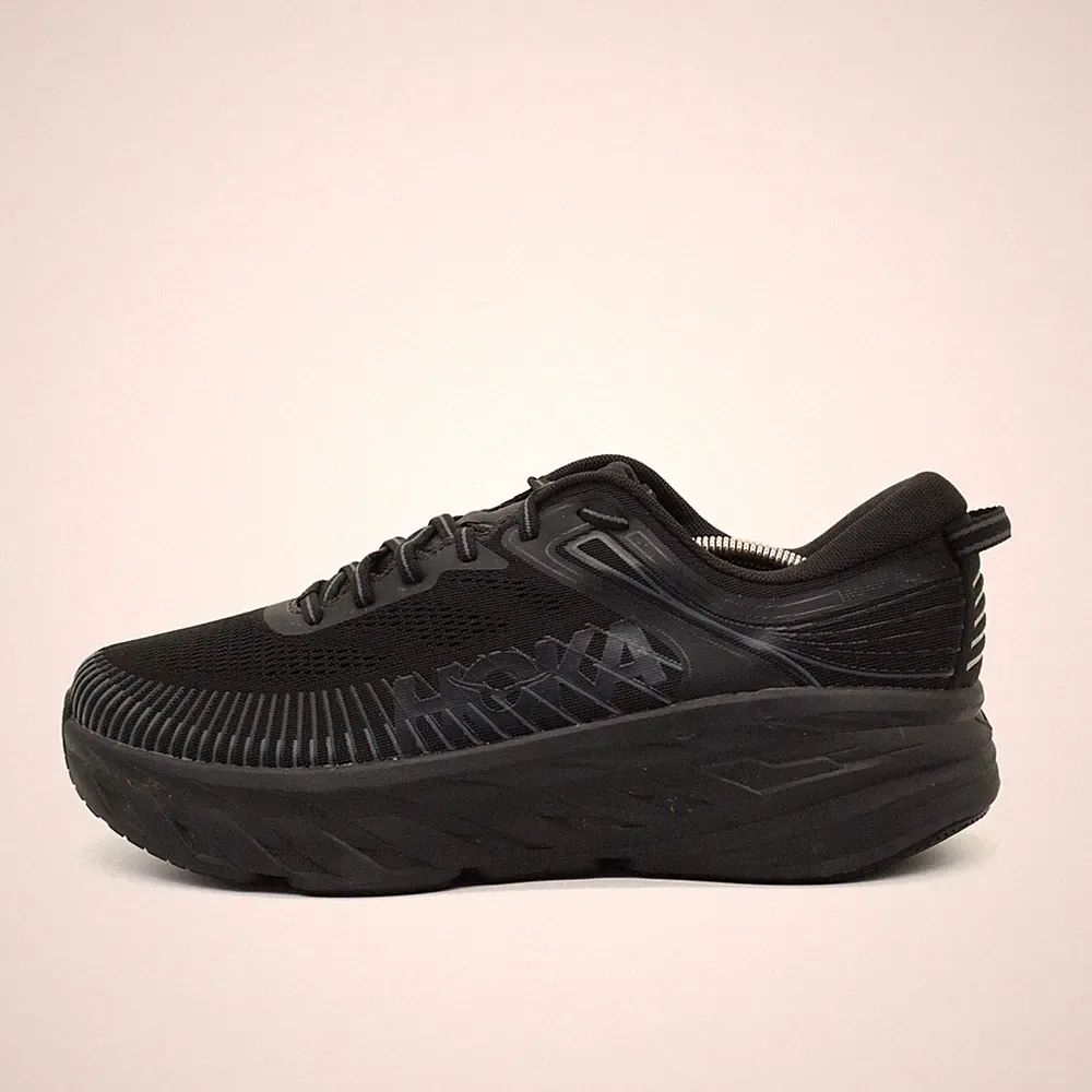 Hoka One Herren Bondi 7 Wide Sportschuhe Schwarz Mesh Dämpfung Laufschuhe EU 45⅓
