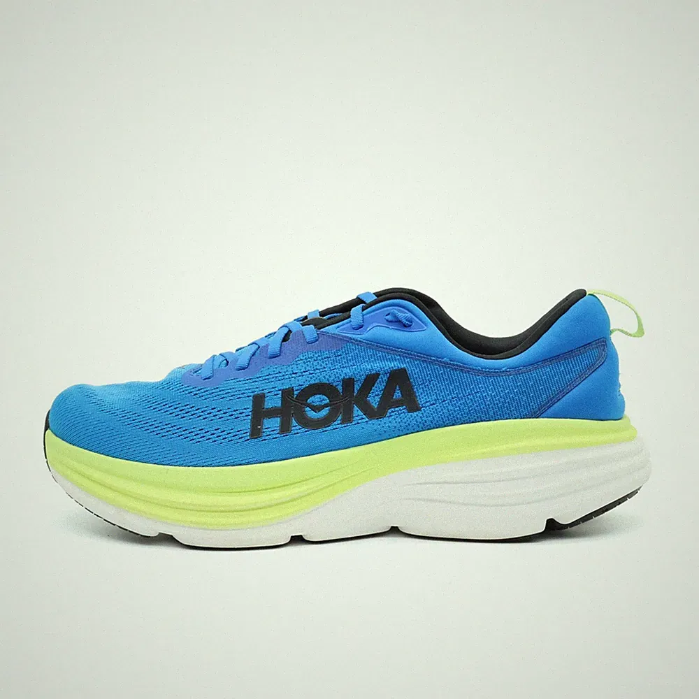 Hoka One Herren Bondi 8 Schuhe Blau/Gelb Mesh Low-Top Laufschuh EU 47 1/3