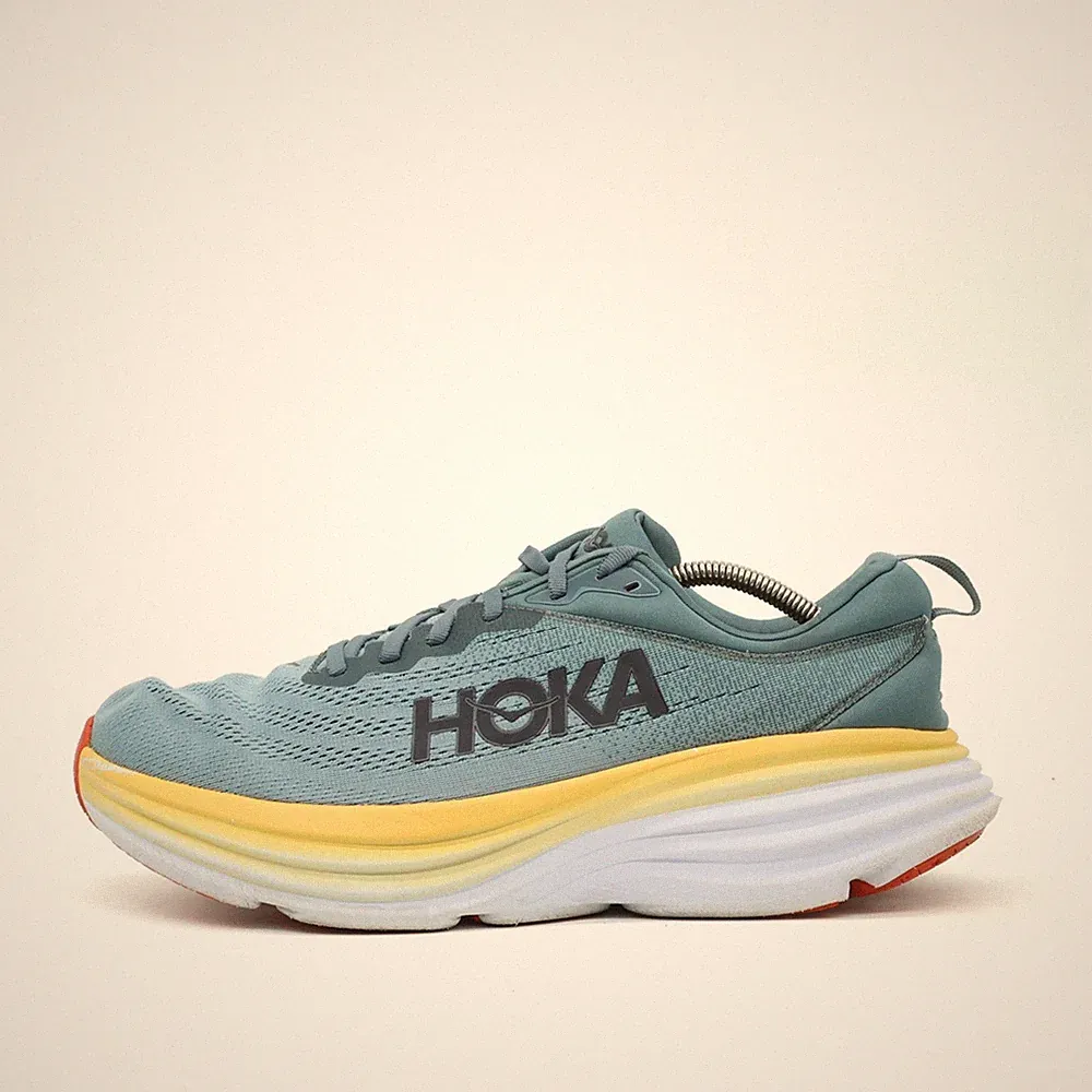 Hoka One Herren Bondi 8 Sneaker Blau Gelb Weiß Mesh Dämpfung Laufschuhe EU 46⅔