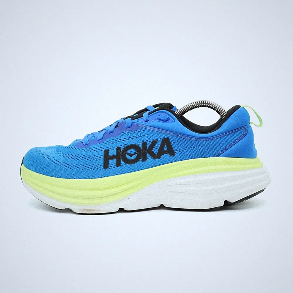 Hoka One Herren Bondi 8 Sneaker Blau Gelb Weiß Mesh Low-Top Laufschuhe EU 42 2/3