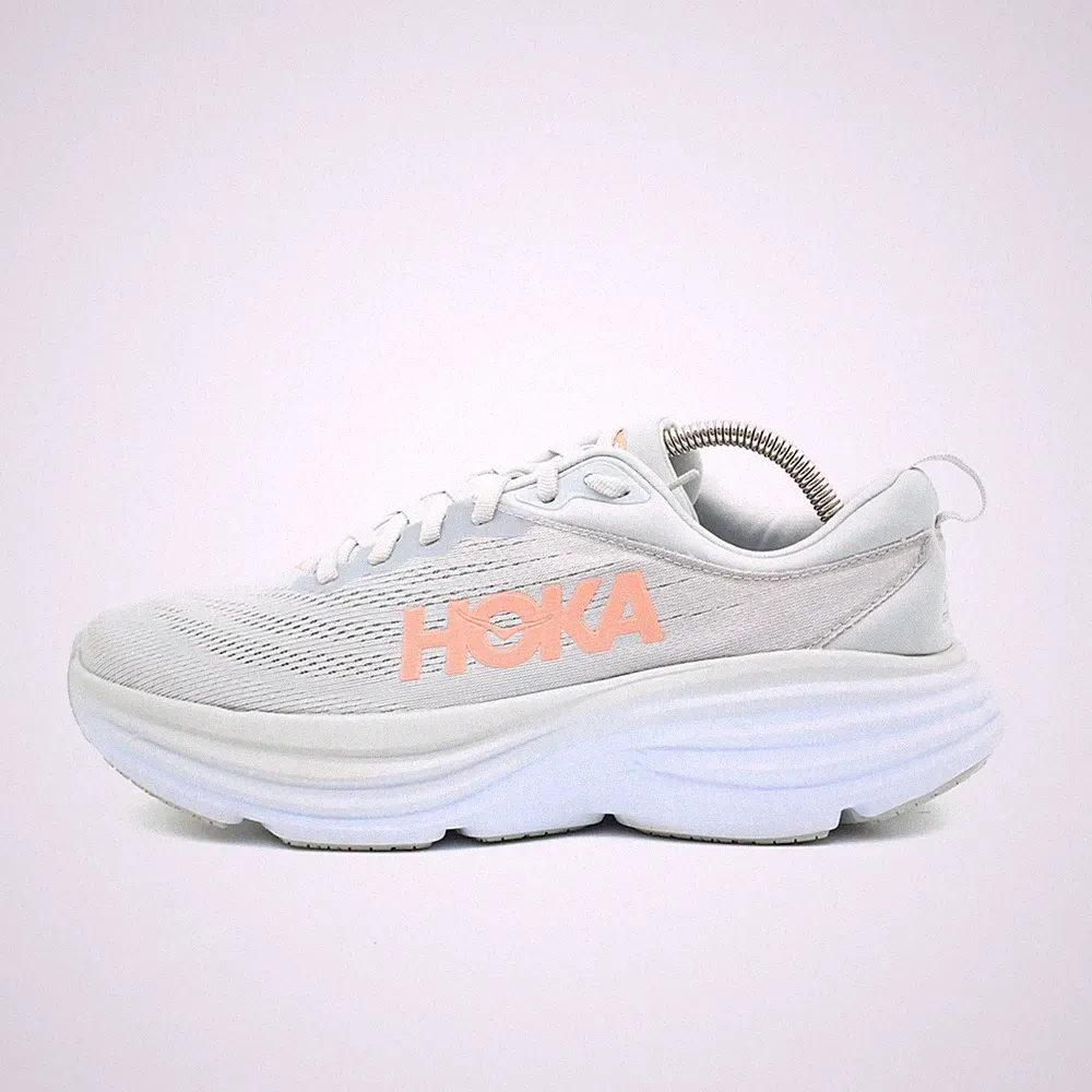 Hoka One Herren Bondi 8 Sneaker Grau Weiß Mesh Low-Top Dämpfung Laufschuhe EU41⅓