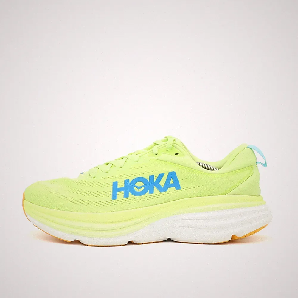 Hoka One Herren Bondi 8 Sportschuh neongelb/blau Mesh Passform Laufschuhe EU 46⅔