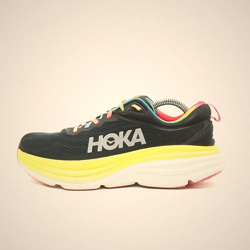 Hoka One Herren Bondi 8 Sportschuh Schwarz Gelb Textil Laufschuhe EU 41 1/3