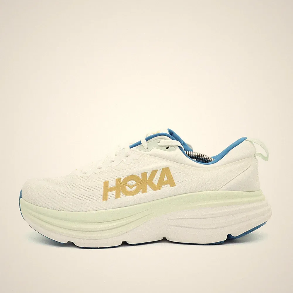 Hoka One Herren Bondi 8 Sportschuh Weiß/Blau/Gold Mesh Laufschuhe EU 45 1/3