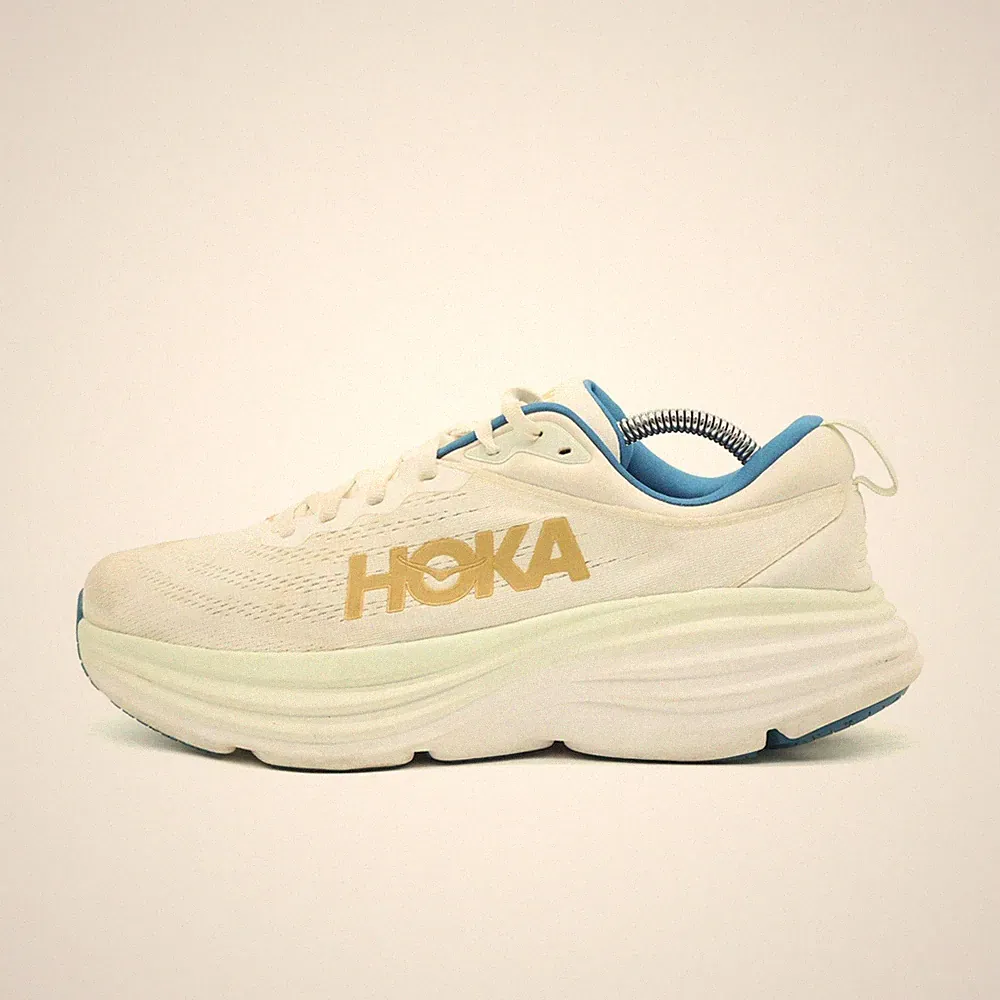 Hoka One Herren Bondi 8 Sportschuh Weiß Gold Blau Mesh Laufschuh EU 42 2/3