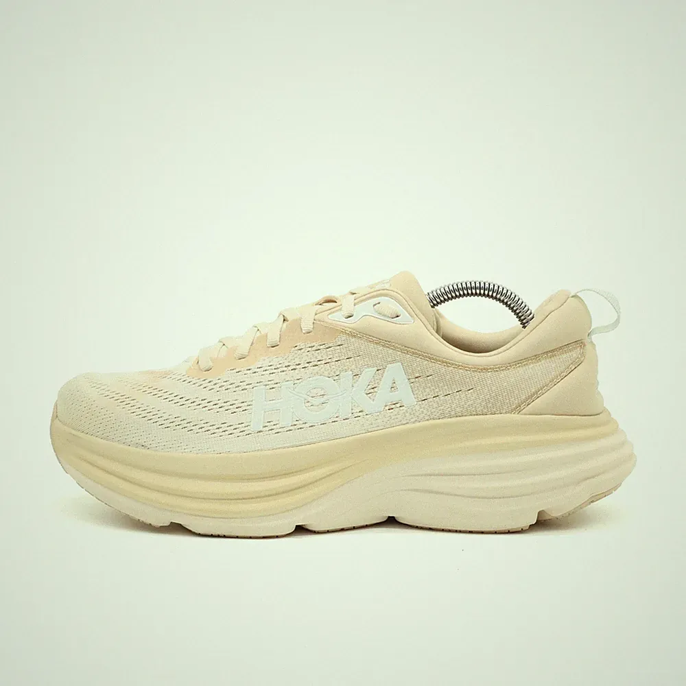 Hoka One Herren Bondi 8 Sportschuhe Beige Mesh Niedrig Dämpfung Laufschuhe EU 44