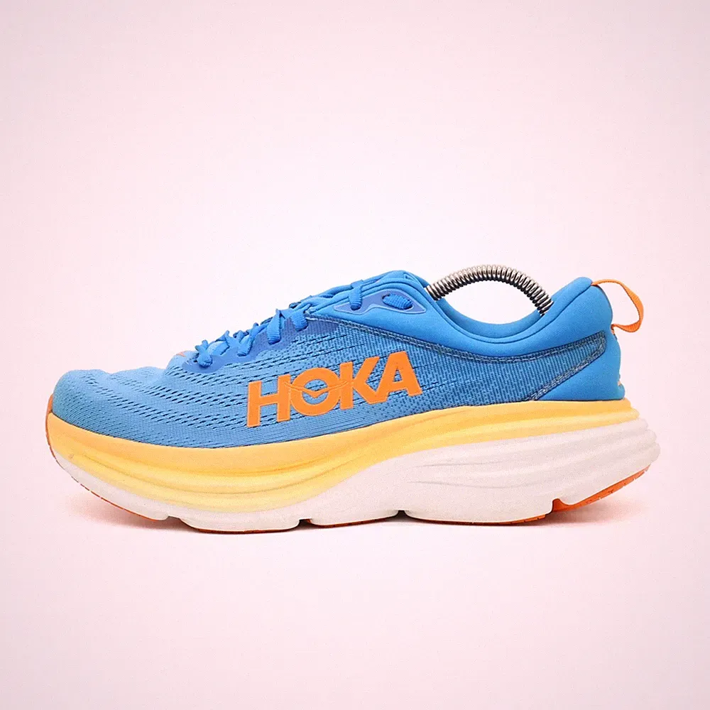 Hoka One Herren Bondi 8 Sportschuhe blau orange gelb weiß Laufschuhe EU 42 2/3