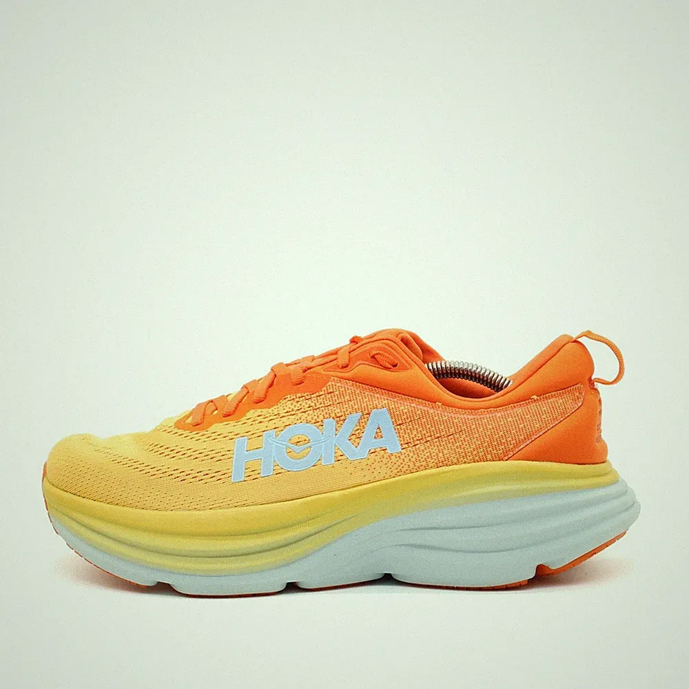Hoka One Herren Bondi 8 Sportschuhe Orange Gelb Blau Mesh Laufschuh EU 43 1/3