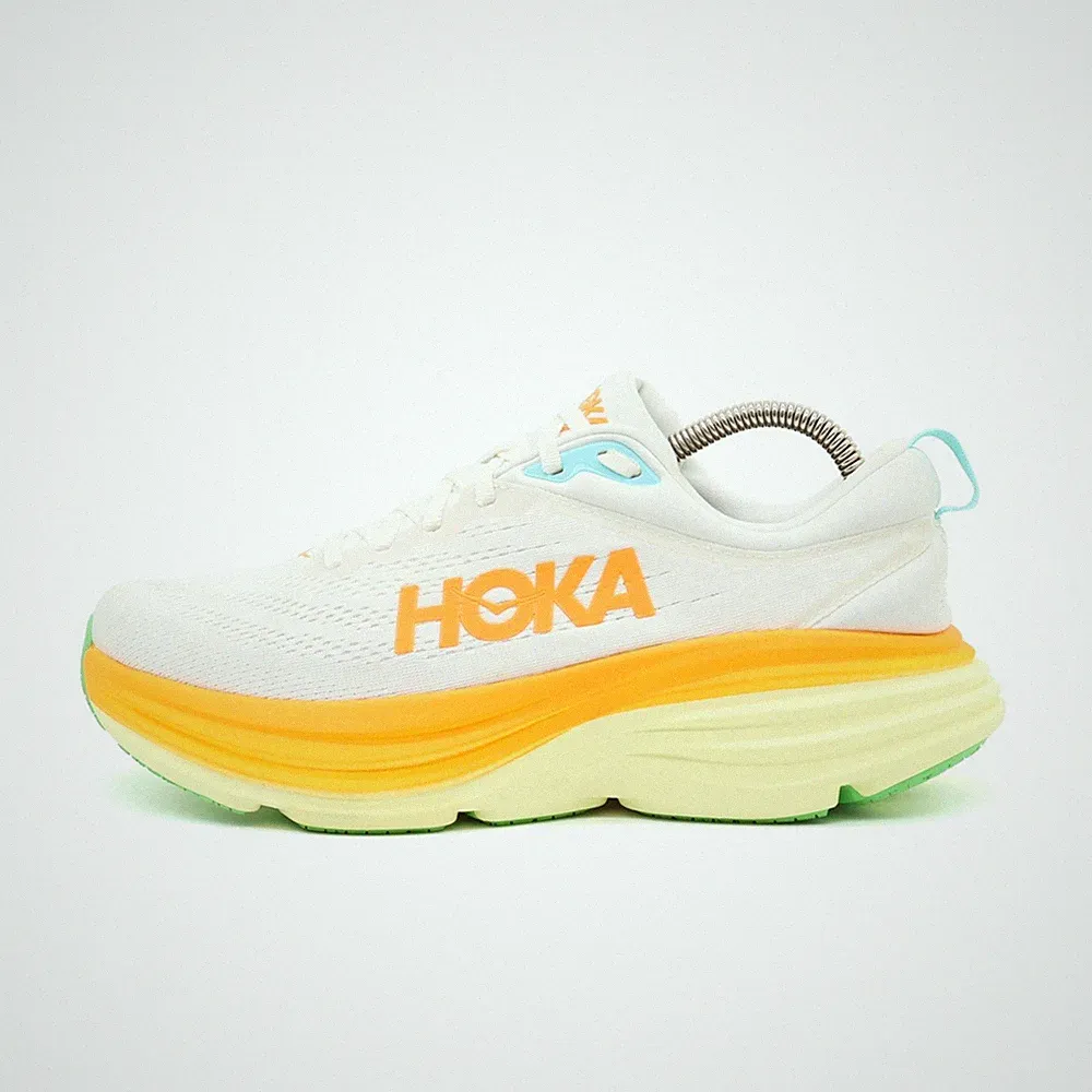 Hoka One Herren Bondi 8 Sportschuhe Weiss Gelb Blau Dämpfung Laufschuhe EU 40⅔