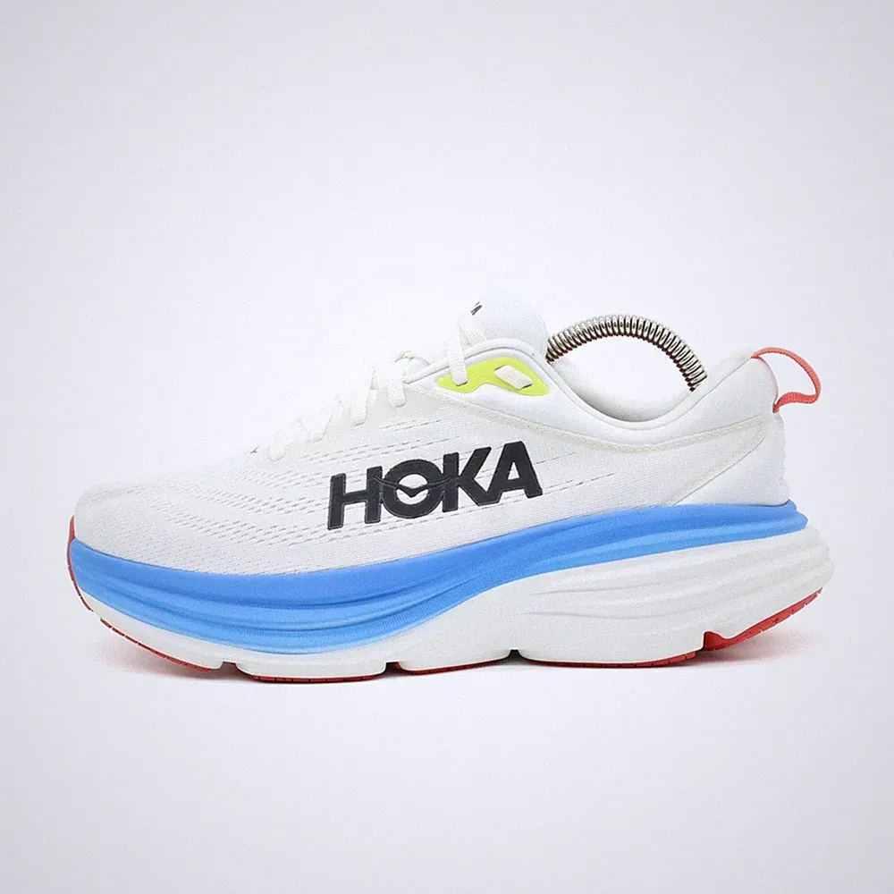 Hoka One Herren Bondi 8 Wide Laufschuh weiß/blau/rot Dämpfung Laufschuhe EU 40⅔
