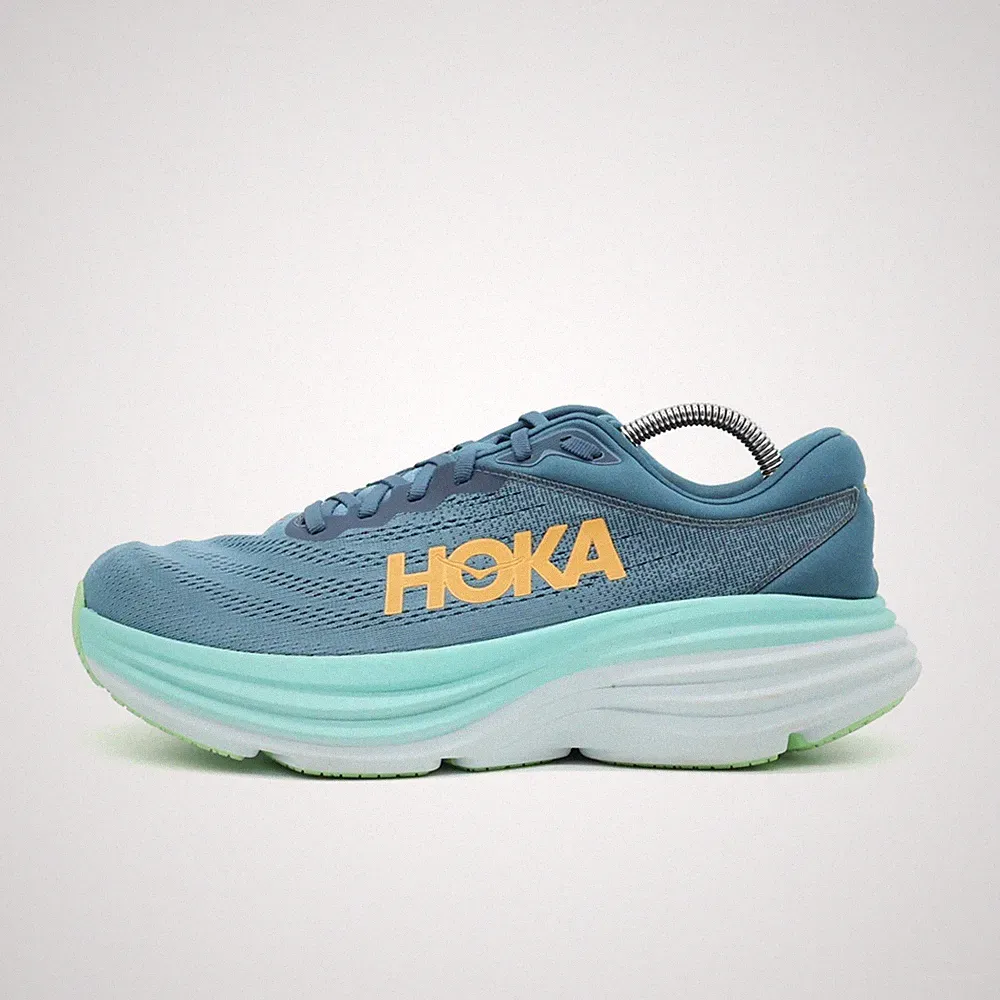 Hoka One Herren Bondi 8 Wide Schuhe Blau/Türkis/Gelb Laufschuh EU 43 1/3