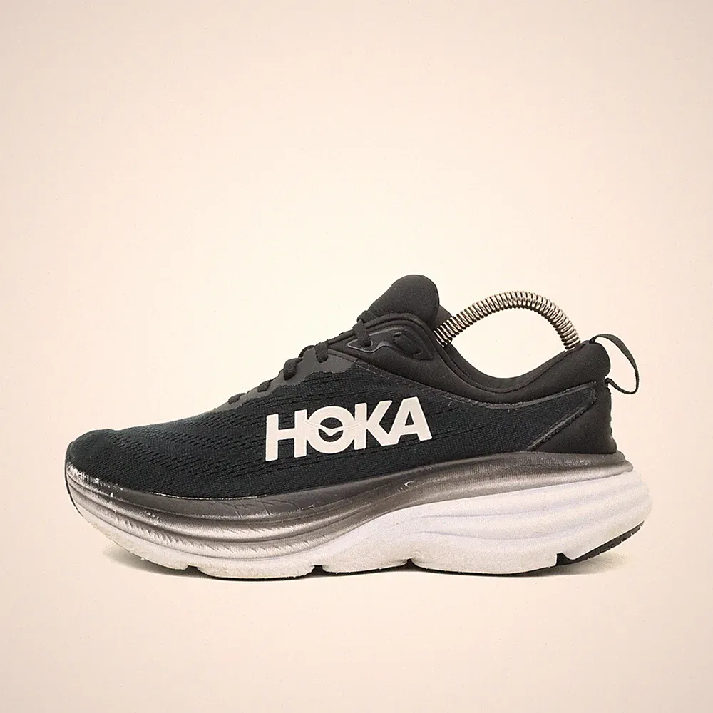 Hoka One Herren Bondi 8 Wide Schuhe Schwarz/Weiß Mesh Laufschuhe EU 40 2/3