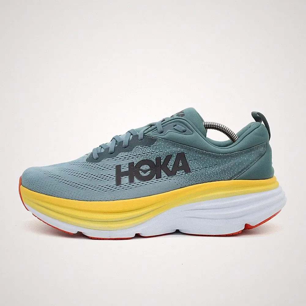 Hoka One Herren Bondi 8 Wide Sneaker Blau Gelb Weiß Textil Weit Laufschuhe EU 46