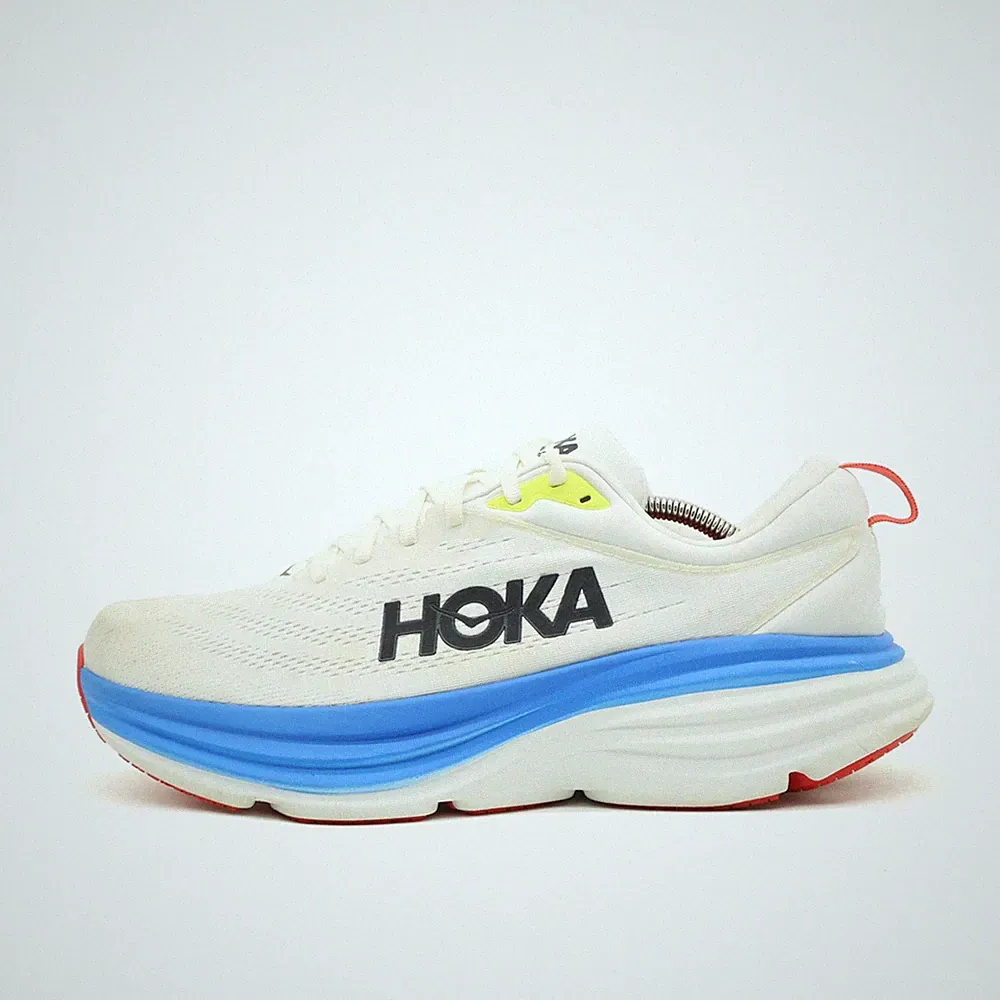 Hoka One Herren Bondi 8 Wide Sneaker EU 44 2/3 Weiß/Blau/Rot/Gelb 1127953 BVR