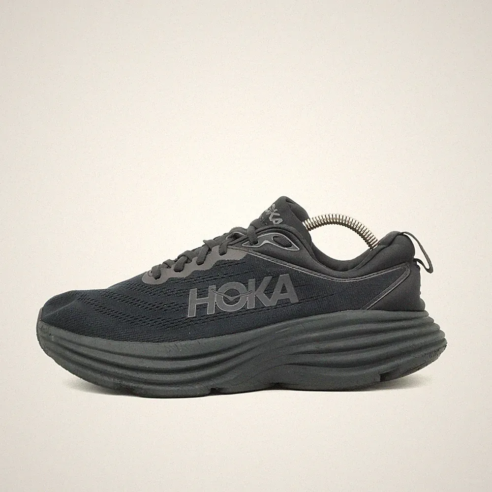 Hoka One Herren Bondi 8 Wide Sneaker Schwarz Mesh Passform Laufschuhe EU 42