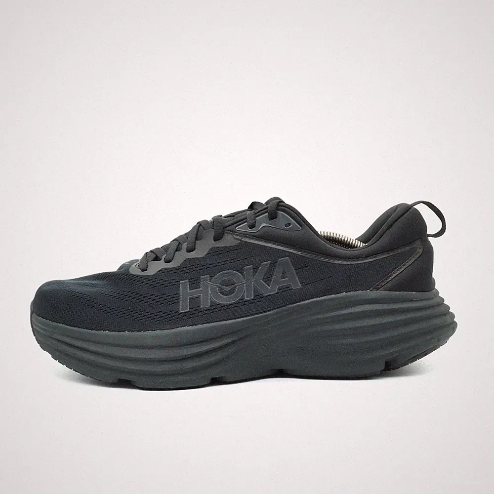 Hoka One Herren Bondi 8 Wide Sneaker Schwarz Mesh Passform Laufschuhe EU 45.5