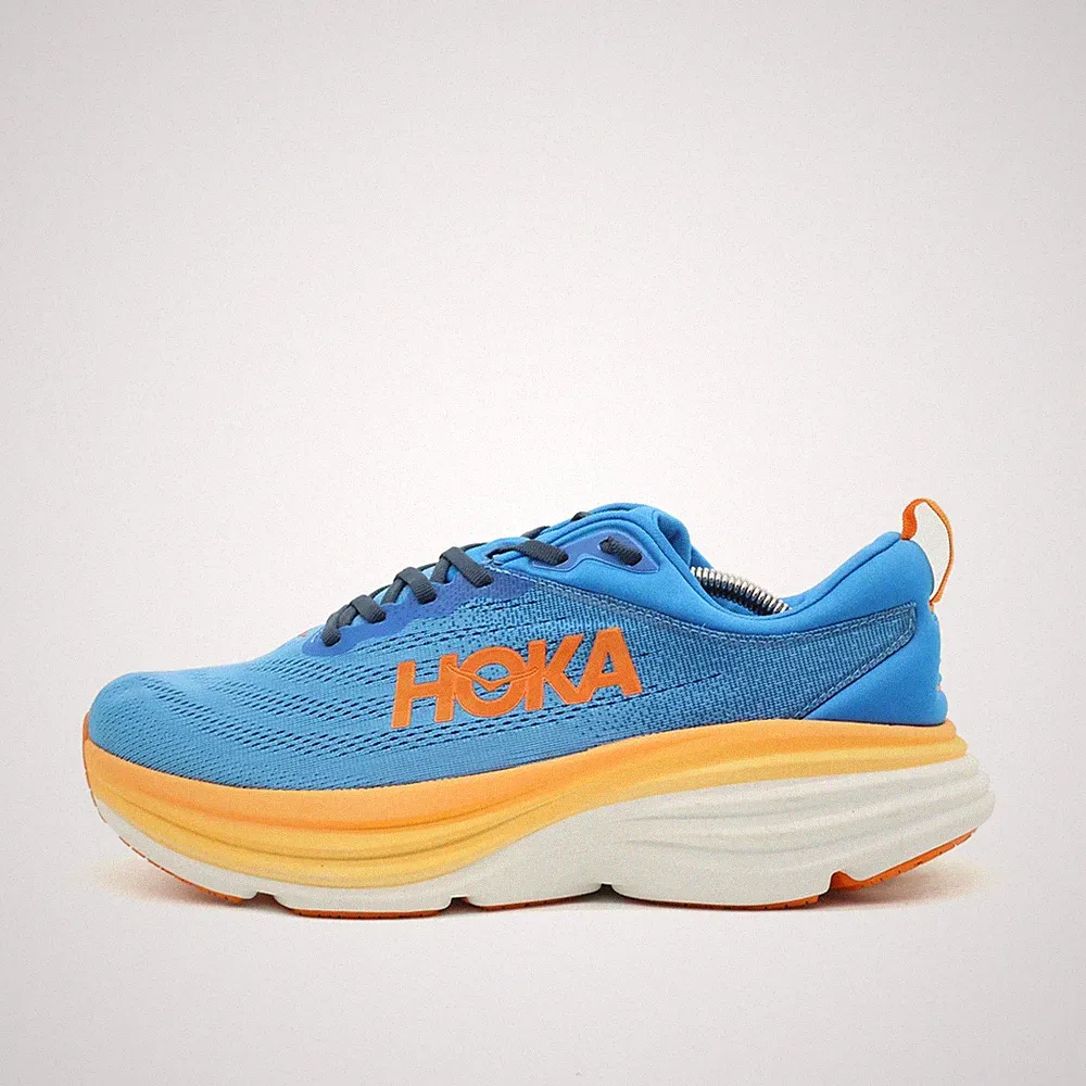 Hoka One Herren Bondi 8 Wide Sportschuh blau orange Mesh Weit Laufschuhe EU 44⅔