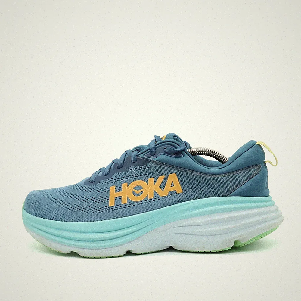 Hoka One Herren Bondi 8 Wide Sportschuhe Blau Gelb Dämpfung Laufschuhe EU 43⅓