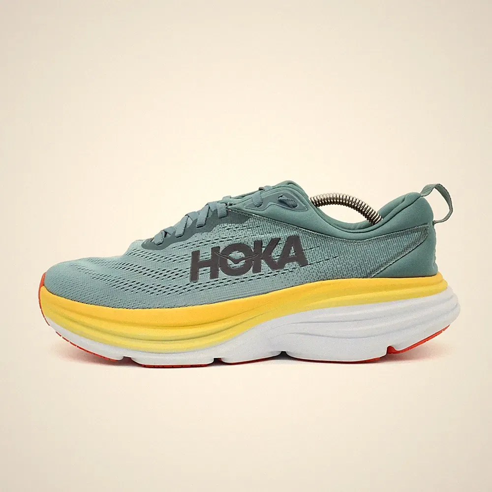 Hoka One Herren Bondi 8 Wide Sportschuhe Blau Gelb Komfort Laufschuhe EU 43⅓