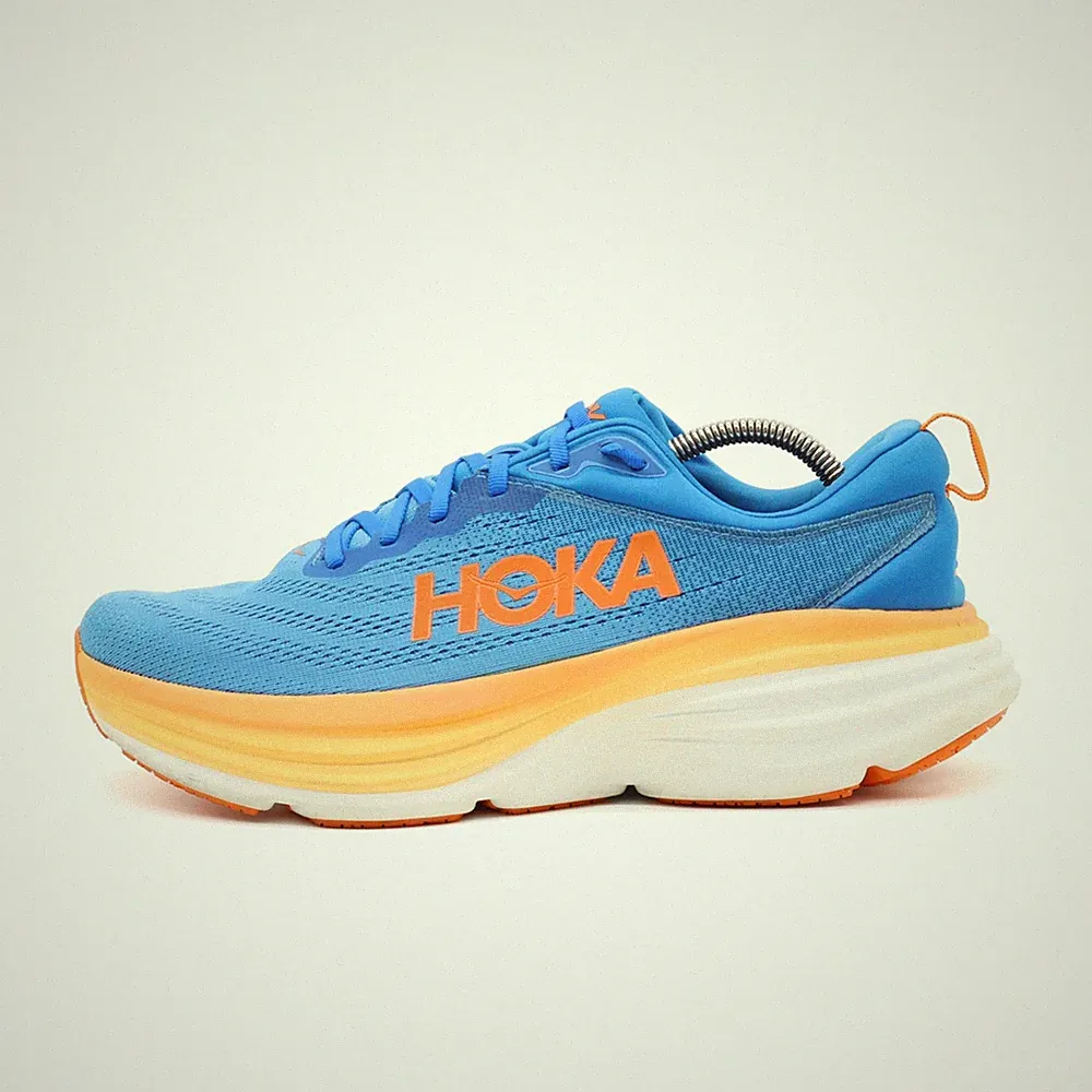 Hoka One Herren Bondi 8 Wide Sportschuhe blau orange Mesh Laufschuhe EU 42 2/3