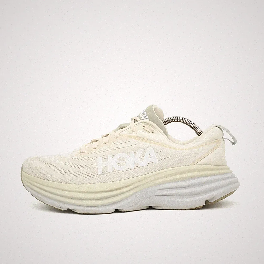 Hoka One Herren Bondi 8 Wide Sportschuhe Creme Mesh Low-Top Laufschuhe EU 42 2/3