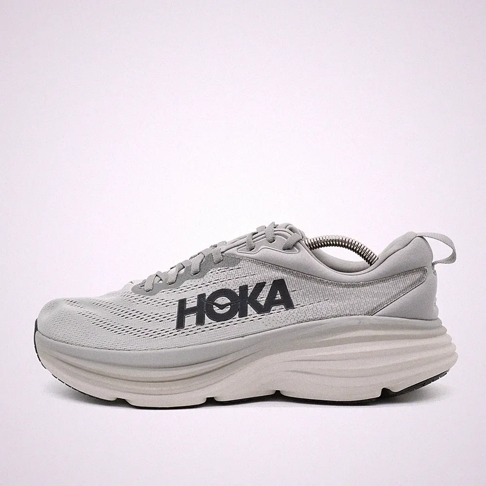Hoka One Herren Bondi 8 Wide Sportschuhe Grau Mesh Low-Top Weite Laufschuh EU 44