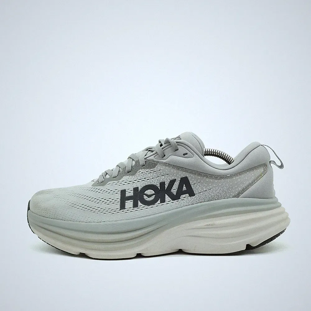 Hoka One Herren Bondi 8 X-Wide Schuhe Grau Mesh Niedrig Dämpfung Laufschuh EU 42