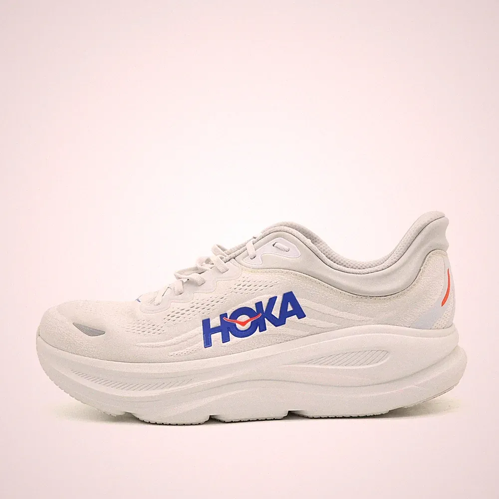 Hoka One Herren Bondi 9 Wide Schuhe Weiß/Blau Mesh Niedrig Laufschuhe EU 49 1/3