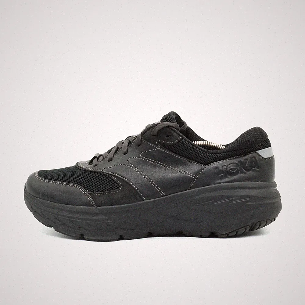 Hoka One Herren Bondi L Laufschuhe Schwarz Leder Low-Top Dämpfung Sneaker EU 46