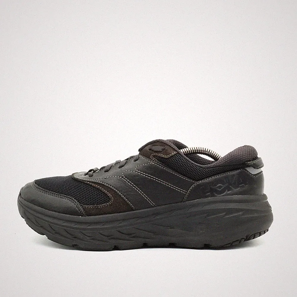 Hoka One Herren Bondi L Sneaker Schwarz Braun Leder Mesh Laufschuh EU 42 2/3