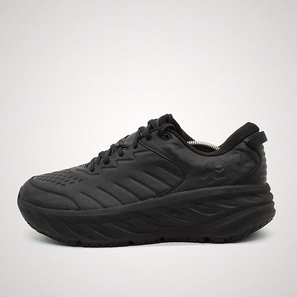 Hoka One Herren Bondi SR Wide Schuhe Schwarz Leder Low-Top Sneaker EU 45 1/3