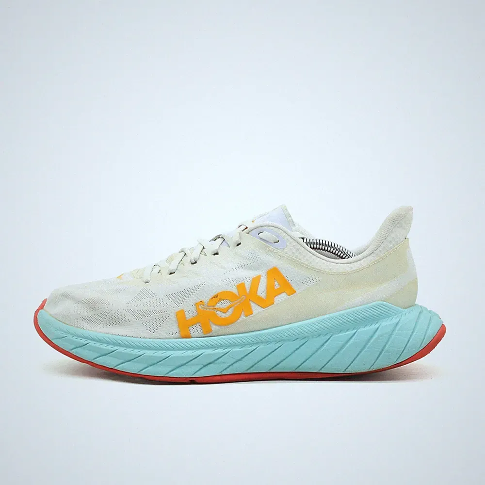 Hoka One Herren Carbon X 2 Sneaker Weiß Blau Orange Low-Top Laufschuh EU 46