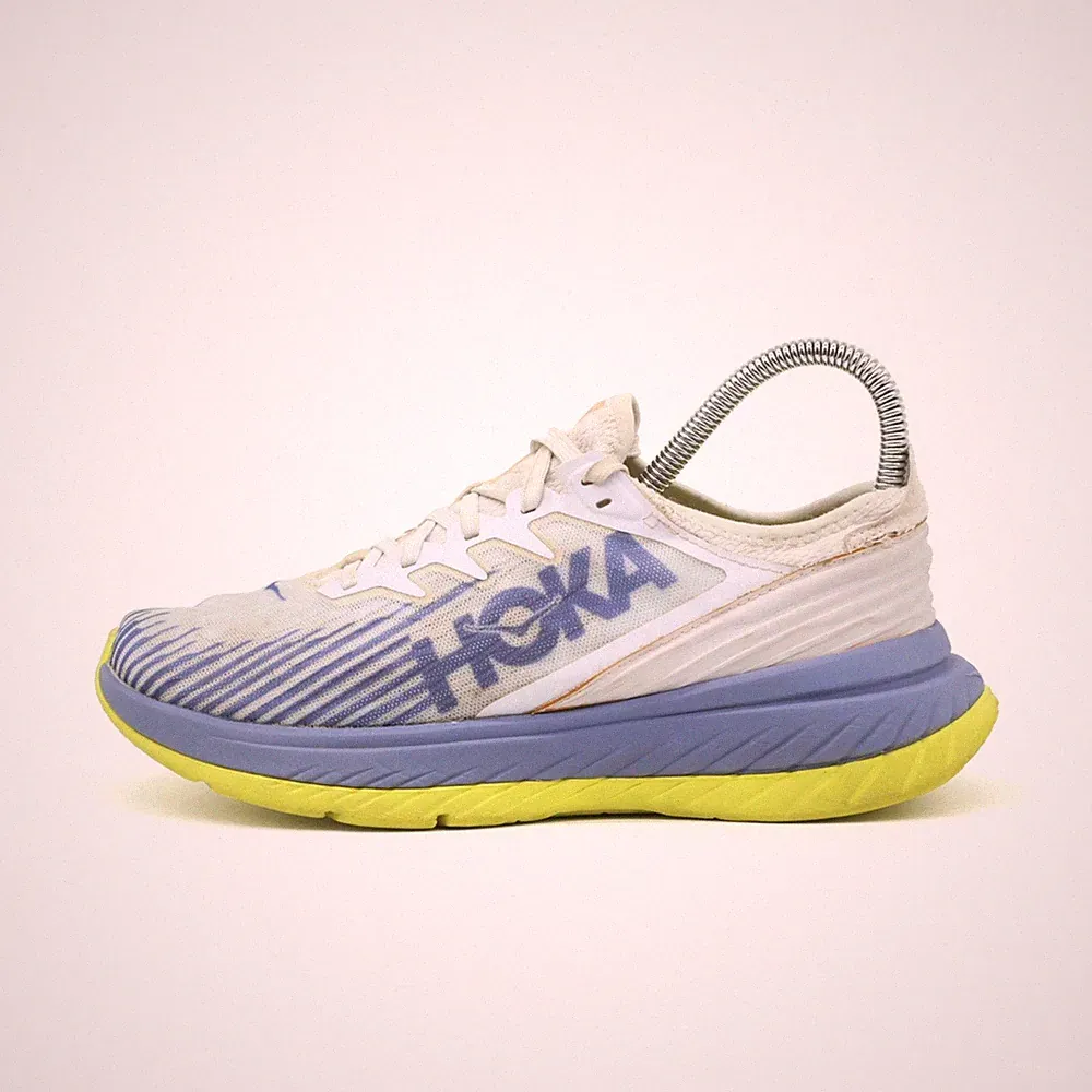 Hoka One Herren Carbon X-SPE Sneaker Weiß/Blau/Gelb Mesh X Laufschuhe EU 39⅓