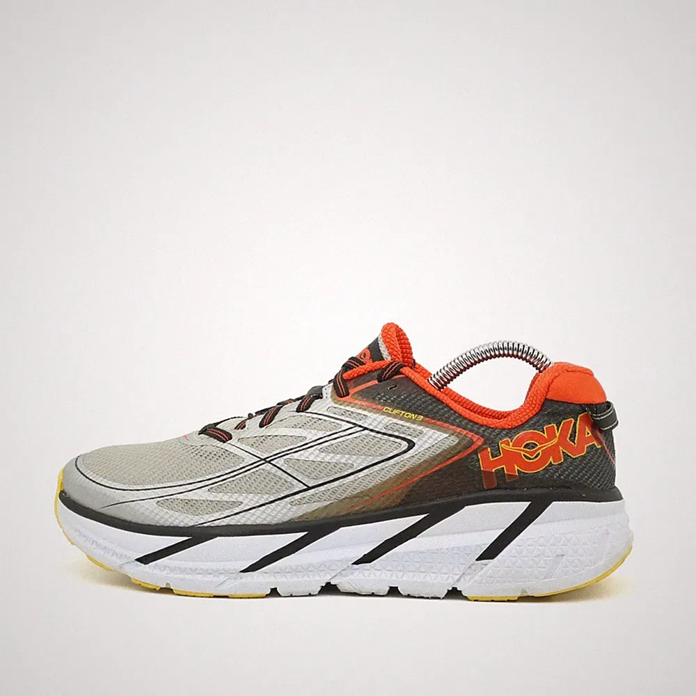 Hoka One Herren Clifton 3 Schuhe Grau/Orange Mesh Low-Top Laufschuh EU 42 2/3