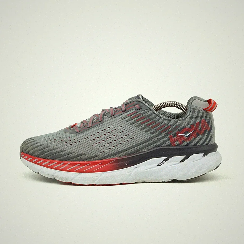 Hoka One Herren Clifton 5 Sportschuh Grau Rot Mesh Low-Top Laufschuhe EU 42 2/3