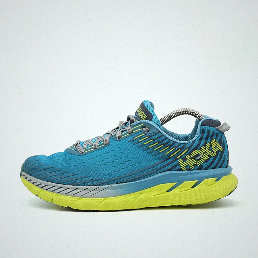 Hoka One Herren Clifton 5 Sportschuhe Blau Gelb Mesh Dämpfung Laufschuhe EU 42
