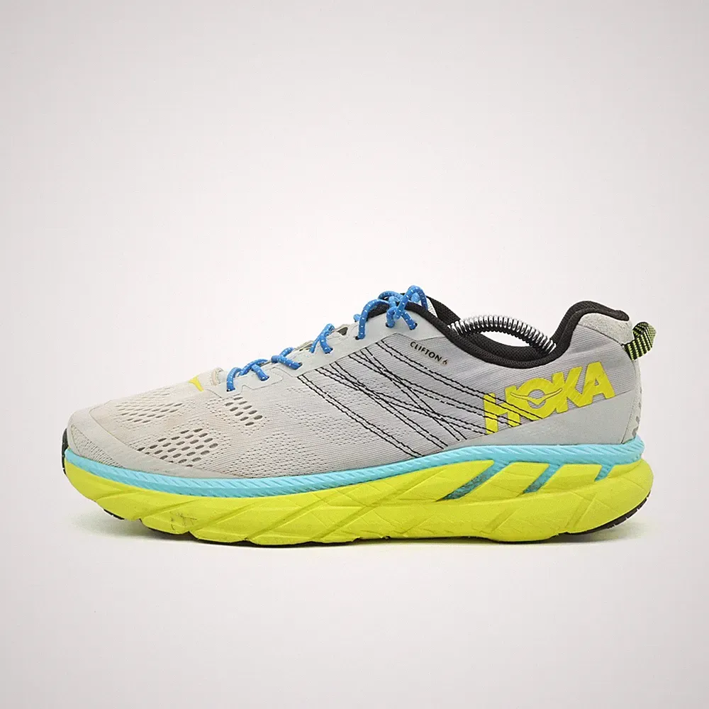 Hoka One Herren Clifton 6 Sneaker Grau Gelb Blau Leichtgewicht Laufschuhe EU 44