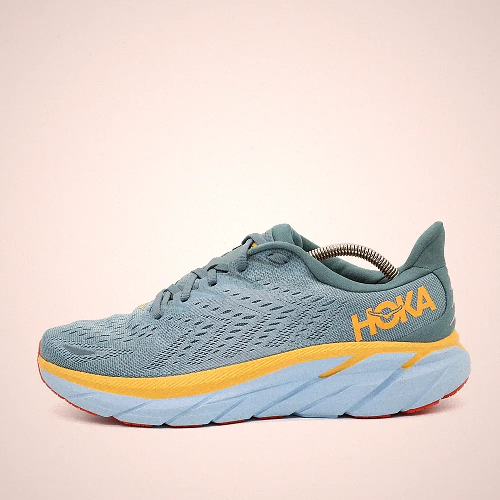 Hoka One Herren Clifton 8 Laufschuh blau/gelb Leichtgewicht Laufschuhe EU 43⅓