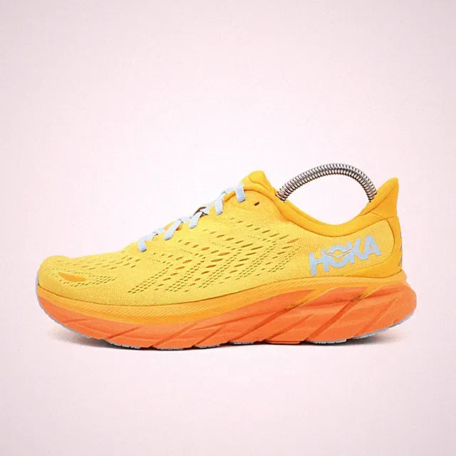 Hoka One Herren Clifton 8 Schuhe Gelb Orange Textil Mesh Laufschuh EU 41 1/3