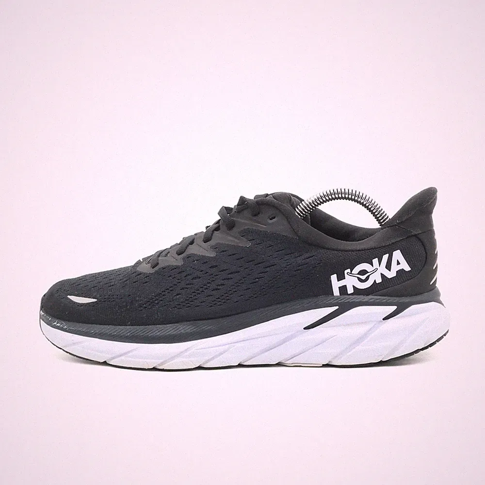 Hoka One Herren Clifton 8 Sneaker Schwarz Weiß Mesh Niedrig Laufschuhe EU 42