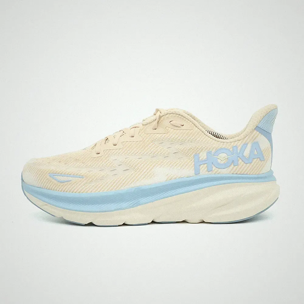 Hoka One Herren Clifton 9 Laufschuhe Creme/Blau Mesh Dämpfung Laufschuh EU 45⅓