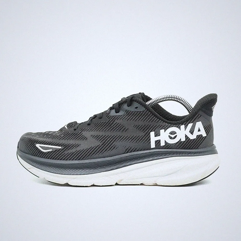 Hoka One Herren Clifton 9 Sneaker Schwarz/Weiß Mesh Low Top Laufschuhe EU 44